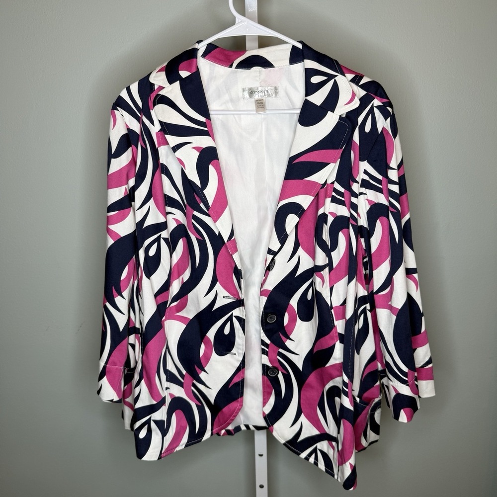Dressbarn Women's Blazer Size 18/20 Navy Pink and White Business Casual Jacket